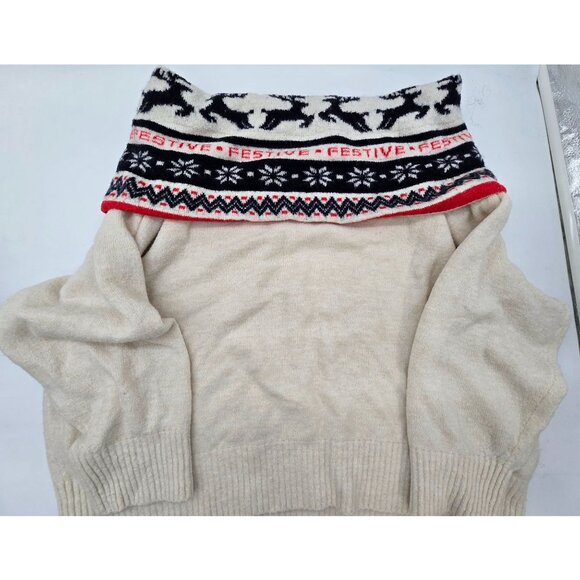 Festive Reindeer & Snowflake Knitted Sweater wool blend soft warm cottagecore - Picture 2 of 8